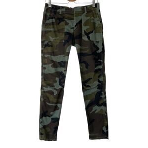 Nili Lotan Army Green Camo Mid Rise Frayed Hem Jenna Crop Pants - 0